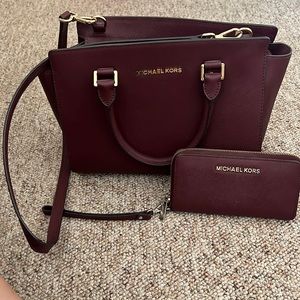 Michael Kors double handle tote, cross body strap and matching wristlet wallet